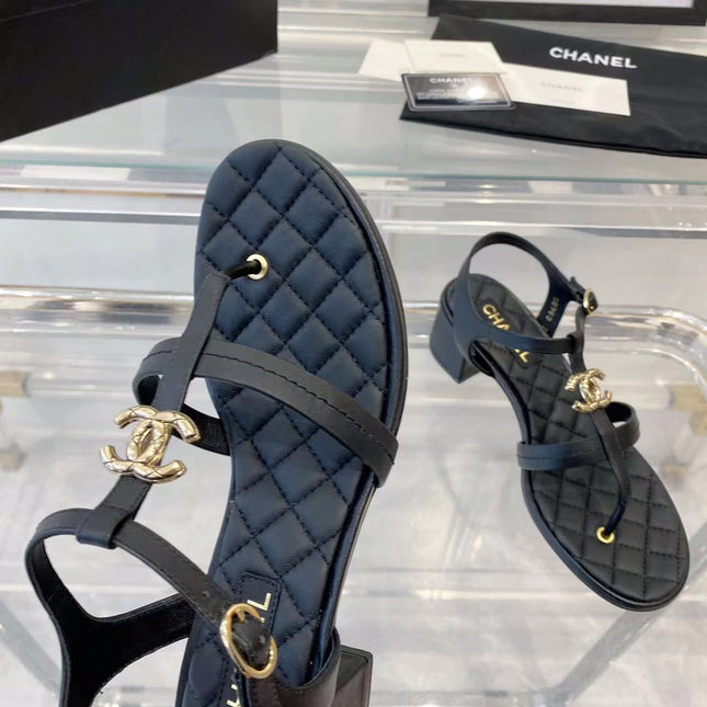 cc sandals black quilted lambskin