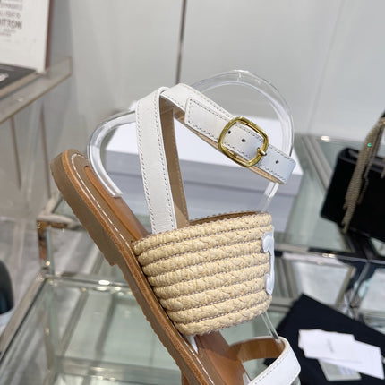 LYMPIAR FLAT STRAP SANDAL IN RAFFIA CALFSKIN WHITE BEIGE