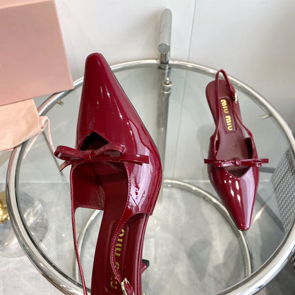 HIGH-SLINGBACK POINTED TOE SANDALS RUBY COWHIDE WITH BOW