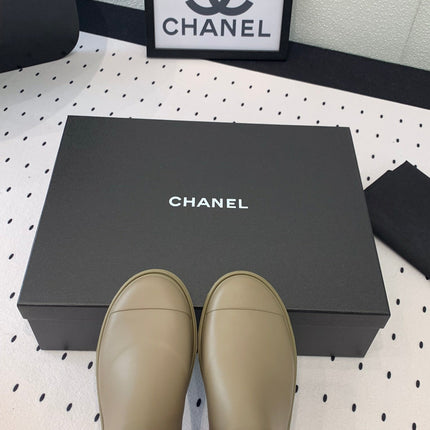 cc rainboot chanel dark beige