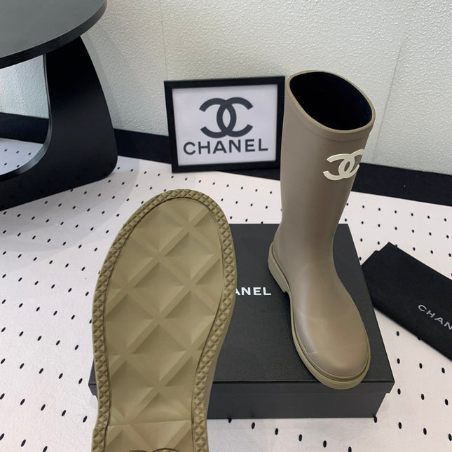 cc rainboot chanel dark beige