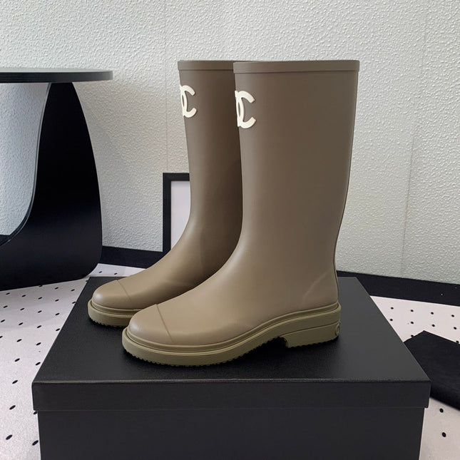 cc rainboot chanel dark beige