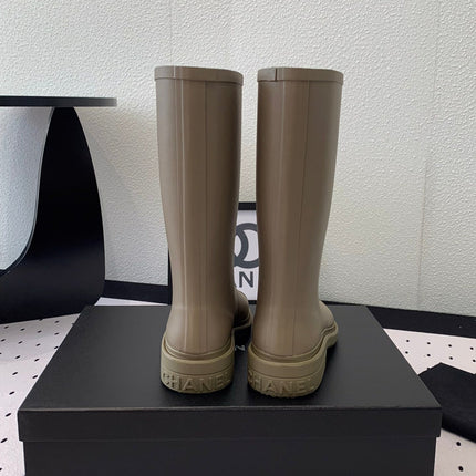 cc rainboot chanel dark beige