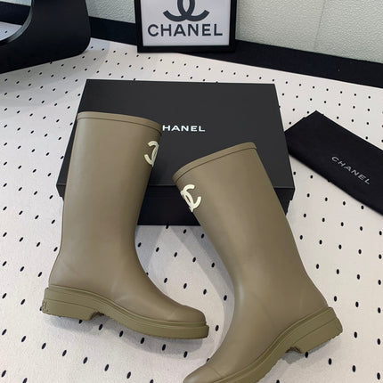 cc rainboot chanel dark beige