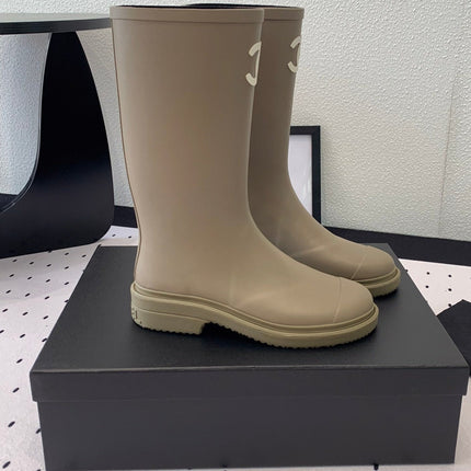 cc rainboot chanel dark beige