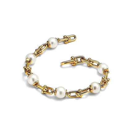 LINK BRACELET GOLD WITH FRESHWATER PEARLS