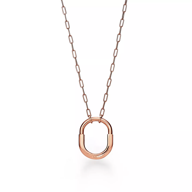 LOCK NECKLACE MEDIUM PENDANT PINK GOLD PAVED DIAMONDS