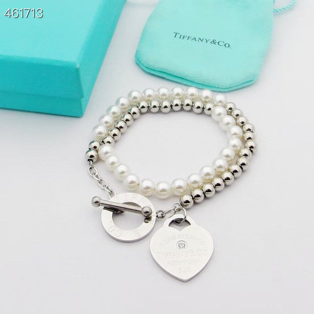 RETURN TO TIF HEART TAF BEAD PEARL BRACELET