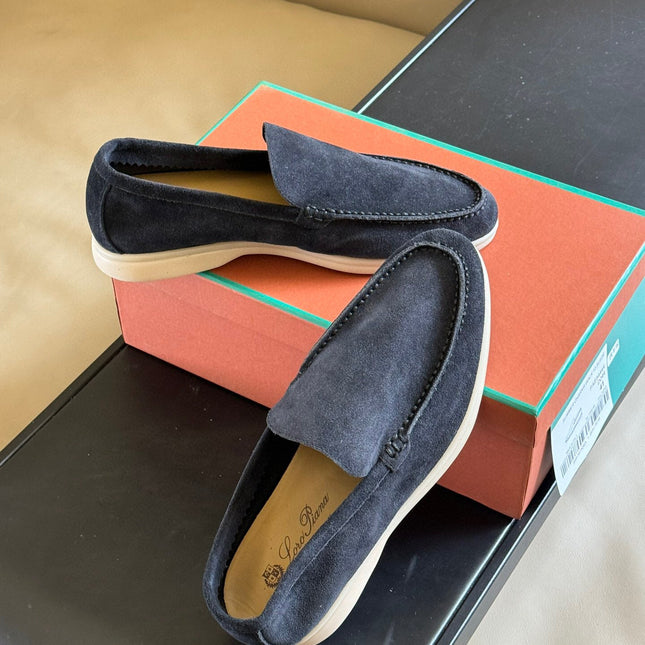 Loro Piana Suede Summer Walk Loafers Navy