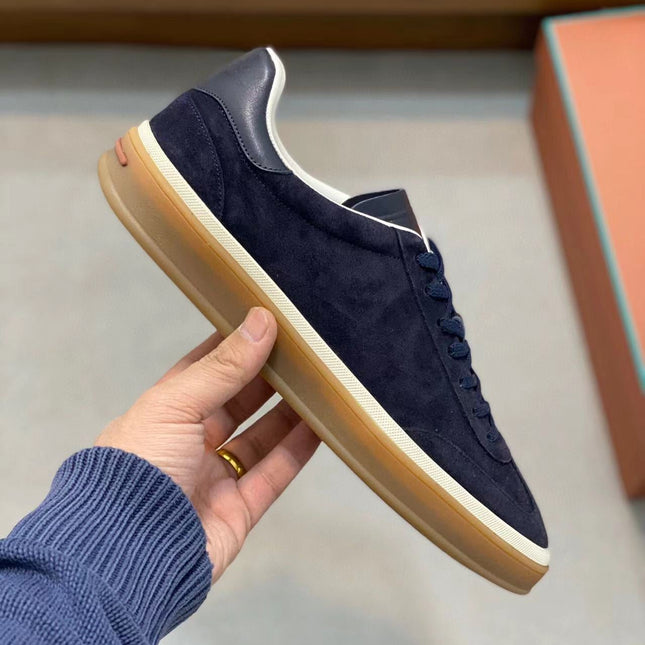 Loro Piana Tennis Walk Sneakers Suede Calf Split Navy Blue