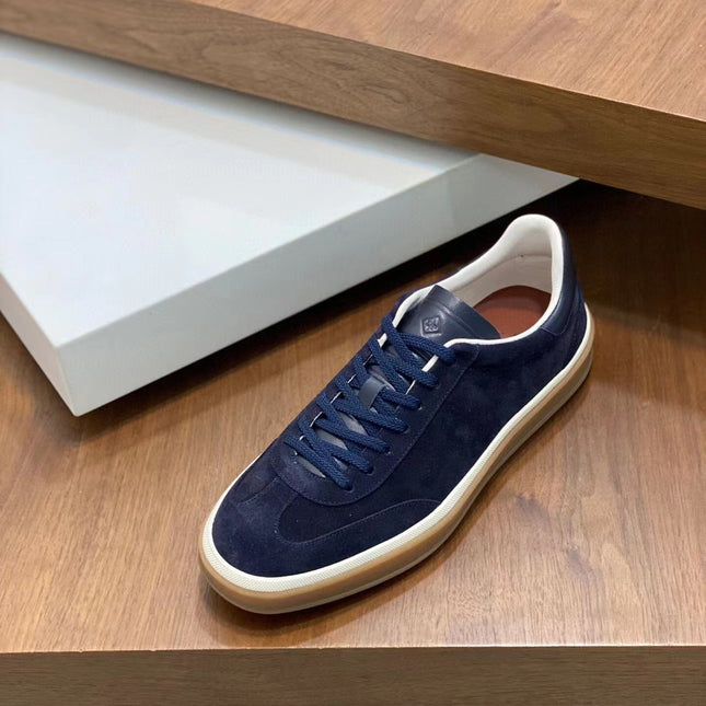 Loro Piana Tennis Walk Sneakers Suede Calf Split Navy Blue