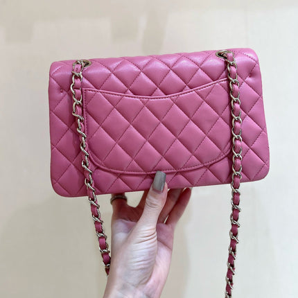 FLAP BAG 23CM GEM PINK LAMBSKIN GOLD HARDWARE