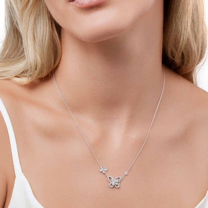 DOUBLE BUTTERFLY SILHOUETTE SILVER DIAMOND NECKLACE