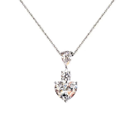 HEART WATER SILVER DIAMOND PAVED NECKLACE