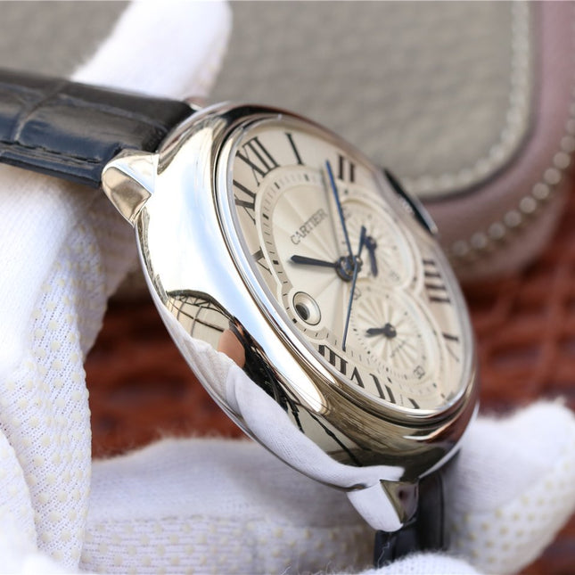 BALLON BLEU 42 CHRONOGRAPH STEEL SILVER DIAL LEATHER BRACELET