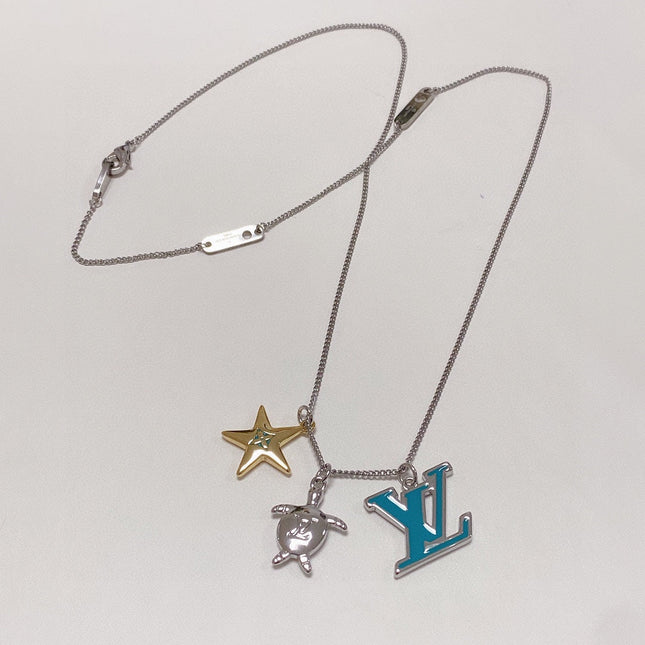 LV TURTLE STAR STARFISH SILVER GOLDURY FAS  NECKLACE