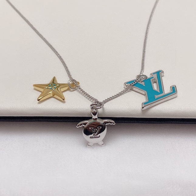 LV TURTLE STAR STARFISH SILVER GOLDURY FAS  NECKLACE