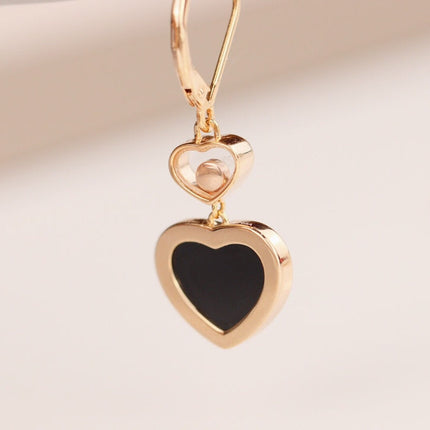 HAPPY HEART EARRINGS ONYX PINK GOLD DIAMOND