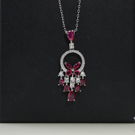 BUTTERFLY CHANDELIER CLASSIC PINK SILVER DIAMOND NECKLACE