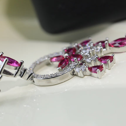 BUTTERFLY CHANDELIER CLASSIC PINK SILVER DIAMOND NECKLACE