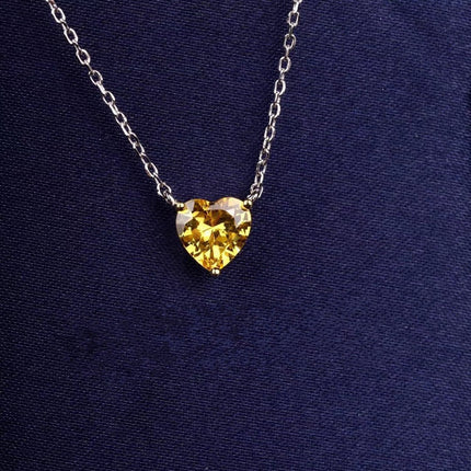 HEART SHAPE SILVER YELLOW DIAMOND NECKLACE