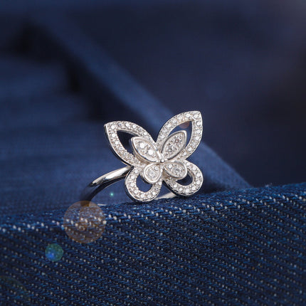BUTTERFLY SILHOUETTE SILVER DIAMOND RING