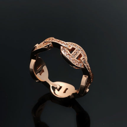 HM CHAINE D'ANCRE ENCHAINEE GOLD RING DIAMONDS