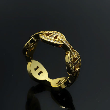HM CHAINE D'ANCRE ENCHAINEE GOLD RING DIAMONDS