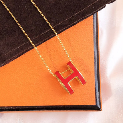 HM CLIC RED ENAMEL GOLD NECKLACE
