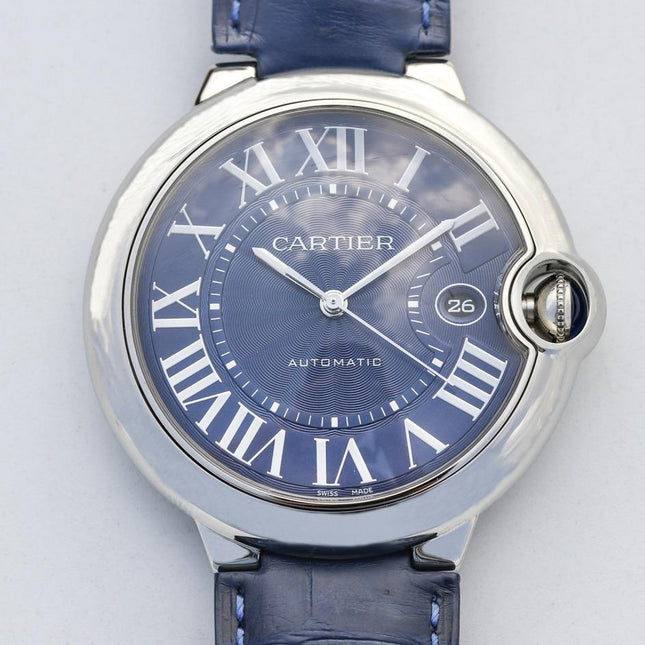 BALLON BLEU 42 BLUE DIAL LEATHER BRACELET