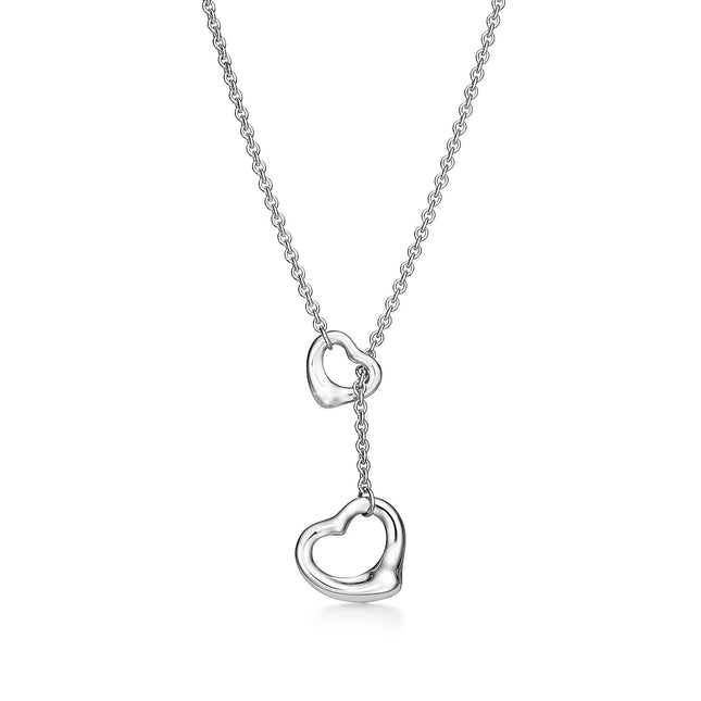 OPEN HEART LARIAT NECKLACE SILVER