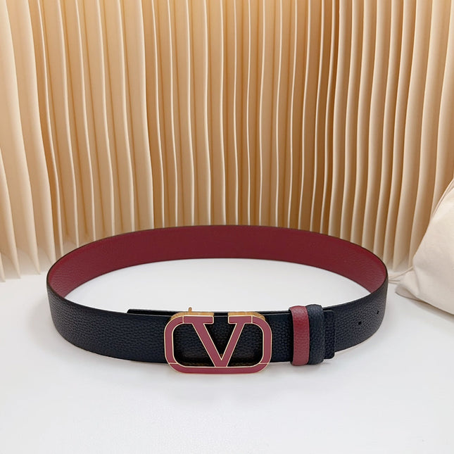 Vlogo Wine Gold Buckle Belt 40mm Wine Black Leather