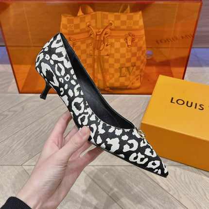 LV SINGLE LOW HEEL PUMP WHITE LEOPARD