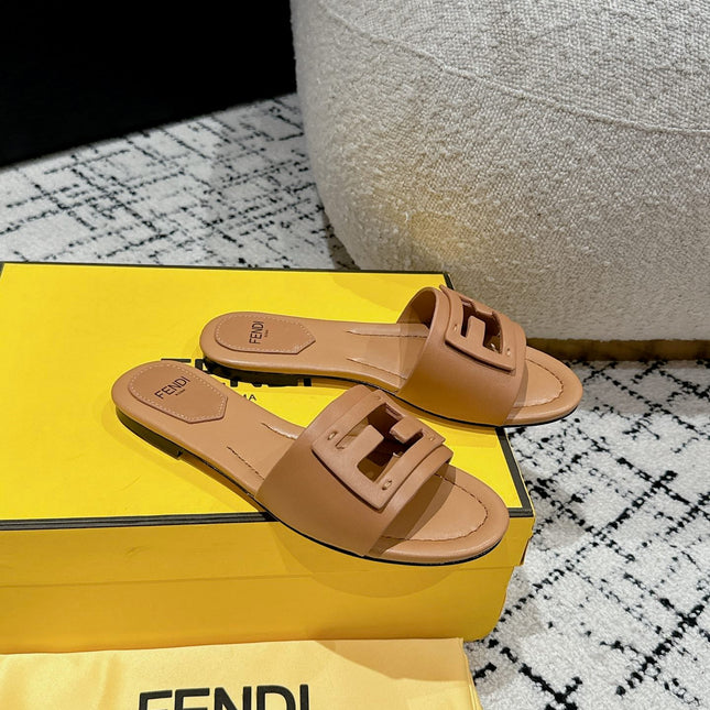 FF Baguette Light Brown Leather Slide