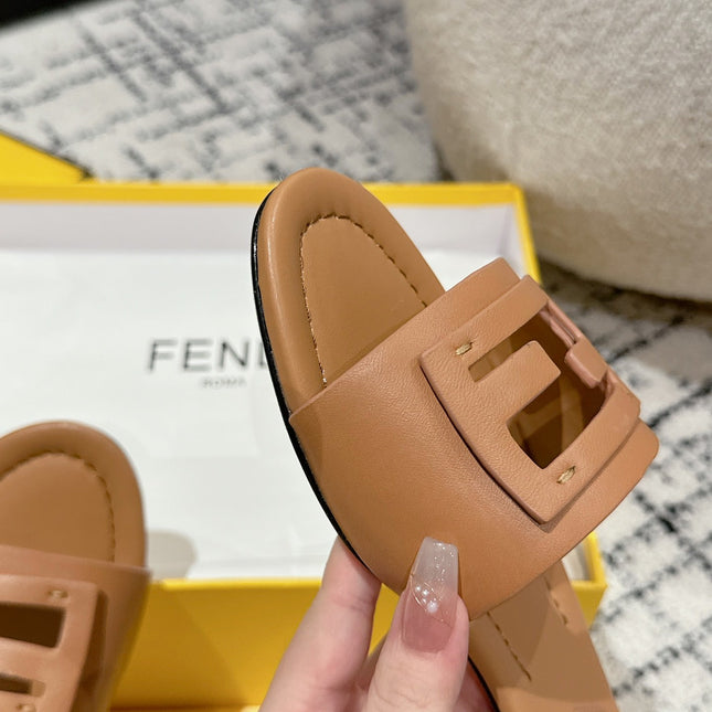 FF Baguette Light Brown Leather Slide