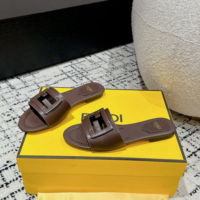 FF Baguette Chocolate Leather Slide