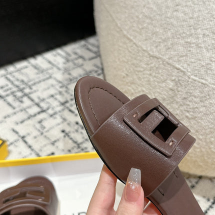FF Baguette Chocolate Leather Slide