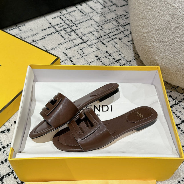 FF Baguette Chocolate Leather Slide