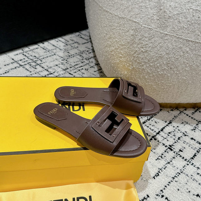 FF Baguette Chocolate Leather Slide