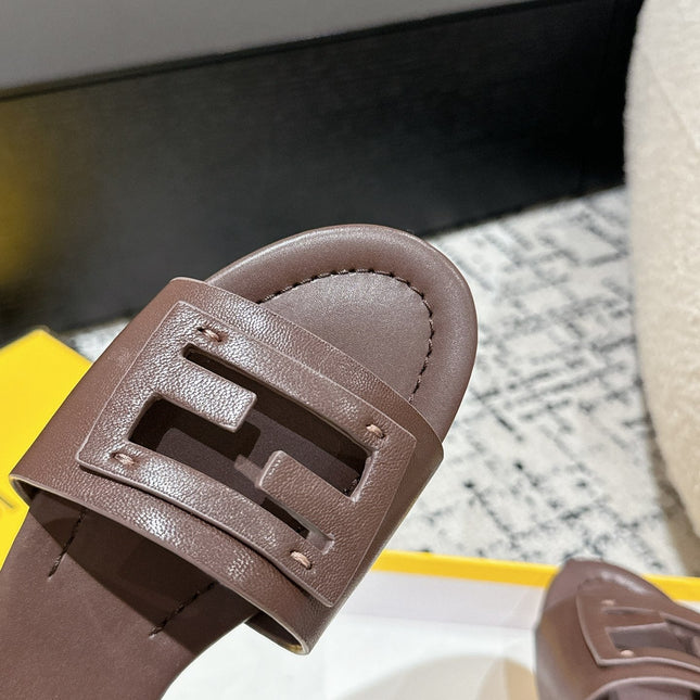 FF Baguette Chocolate Leather Slide