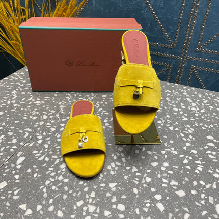 Summer Charms Sandals in Yellow Suede Maroon Lambskin