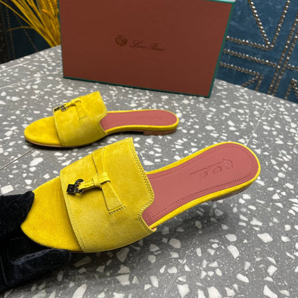 Summer Charms Sandals in Yellow Suede Maroon Lambskin