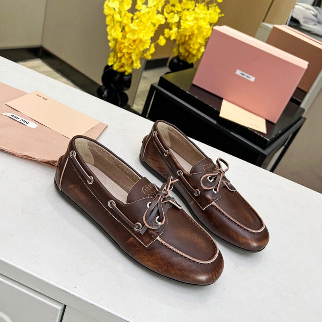 Lace-up Retro Loafers Walnut Color Cowhide