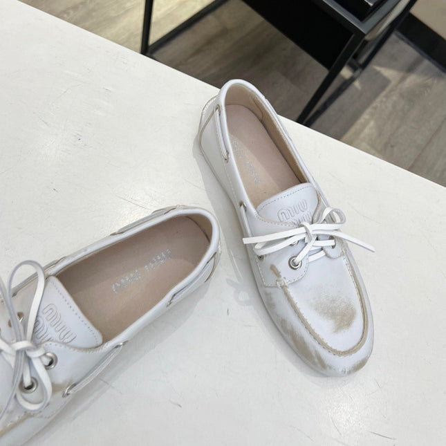 Lace-up Retro Loafers White Cowhide