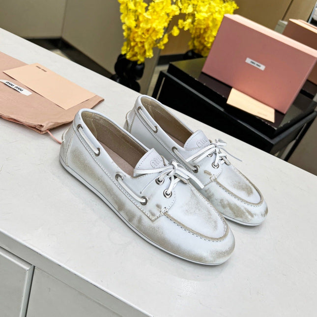 Lace-up Retro Loafers White Cowhide