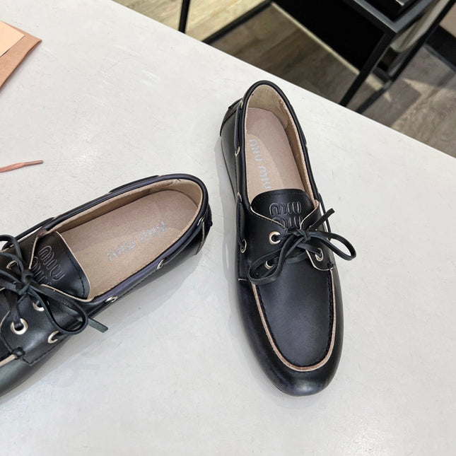 Lace-up Retro Loafers Black Cowhide