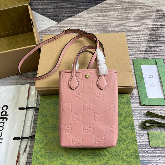 GG 20 SUPER MINI BAG WITH STRAP IN LIGHT PINK CALFSKIN