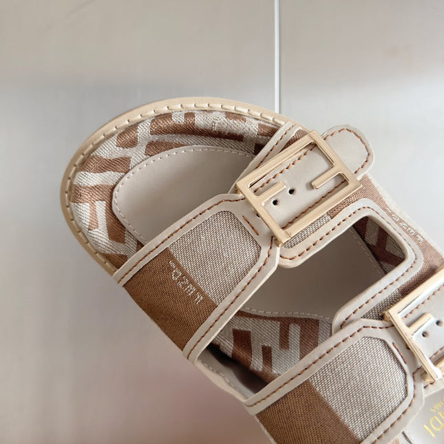 FF Feel Light Brown Grey Canvas Slide