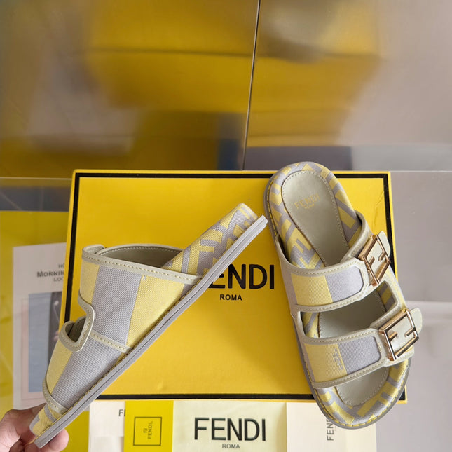 FF Feel Yellow Grey Canvas Slide