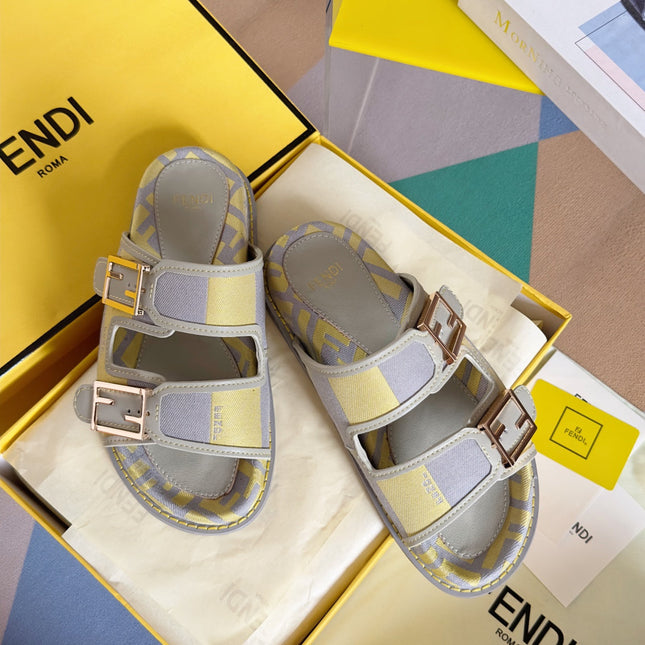 FF Feel Yellow Grey Canvas Slide